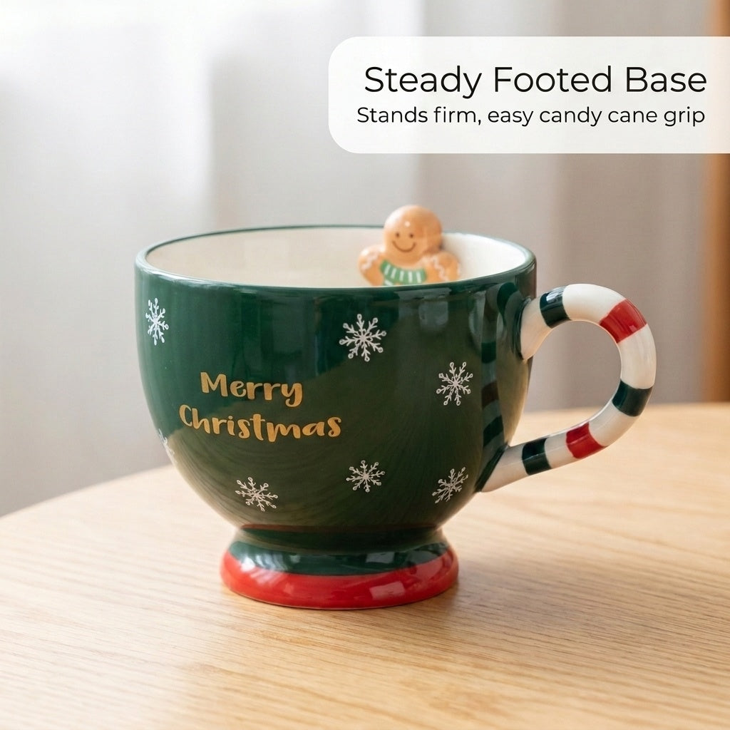 Candy cane handle and footed base of the green bowl mug