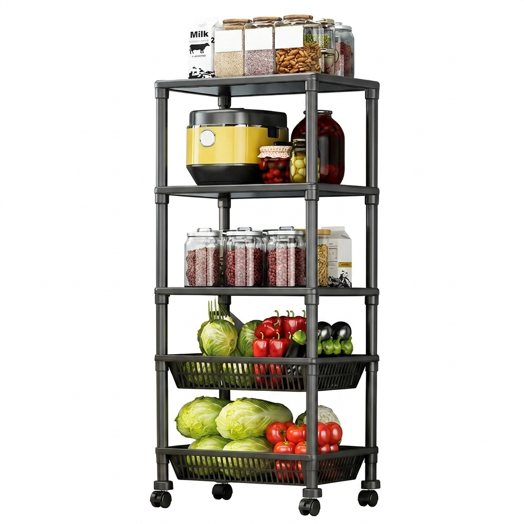 5-Tier Kitchen Storage Rack - fully stocked front view
