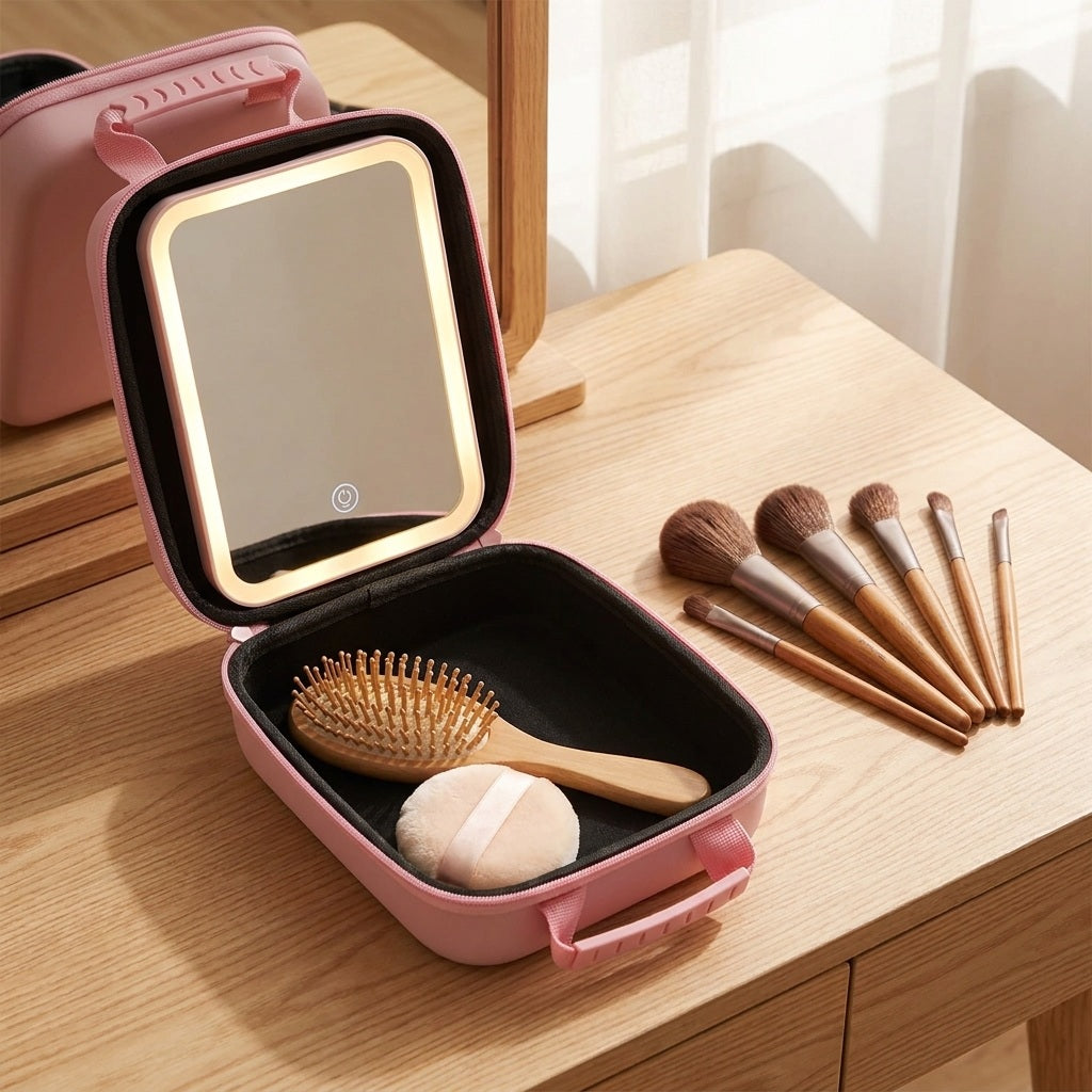 Makeup Organizer Case with LED Mirror