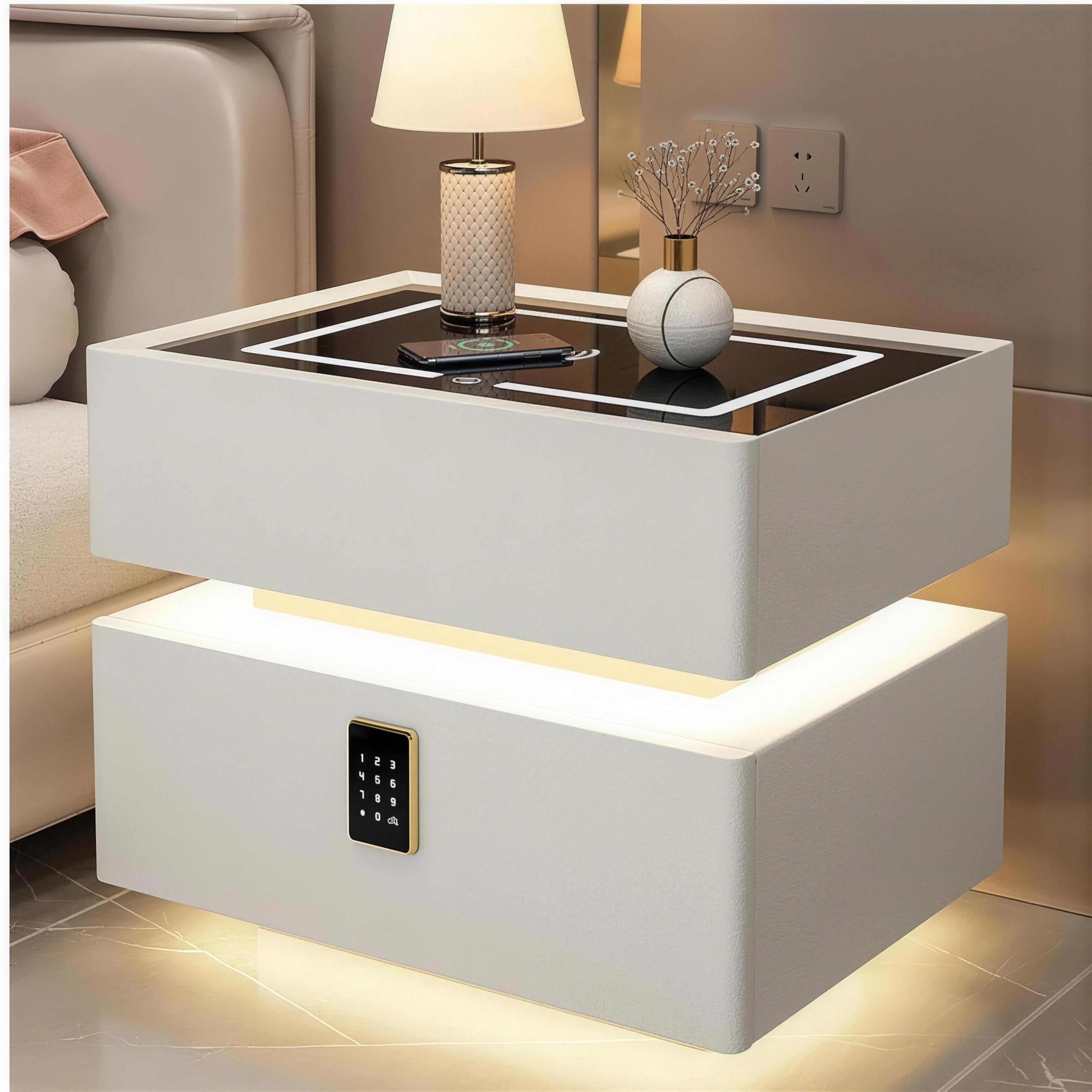 Bedside Safe with Wireless Charging Pad