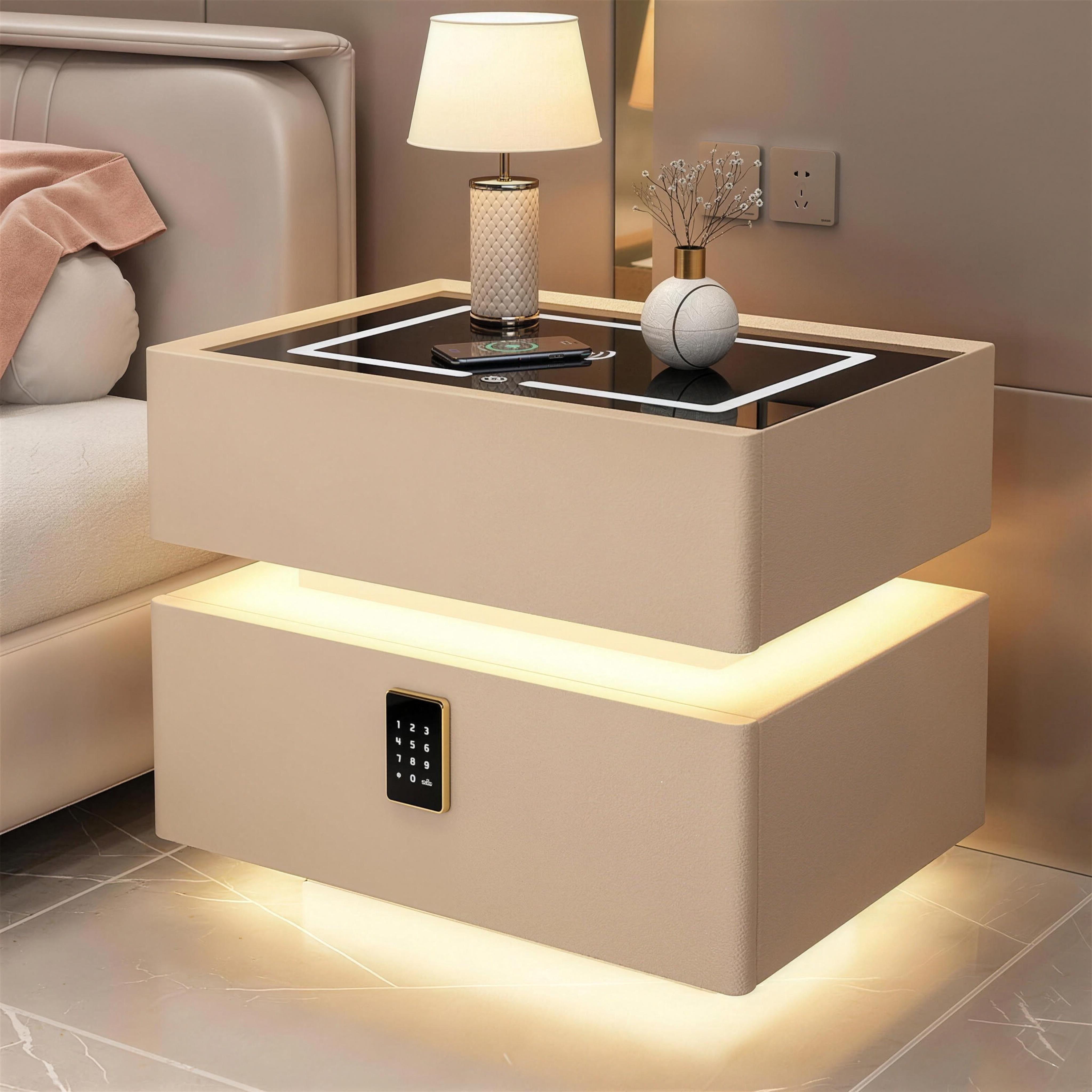 Bedside Safe with Wireless Charging Pad