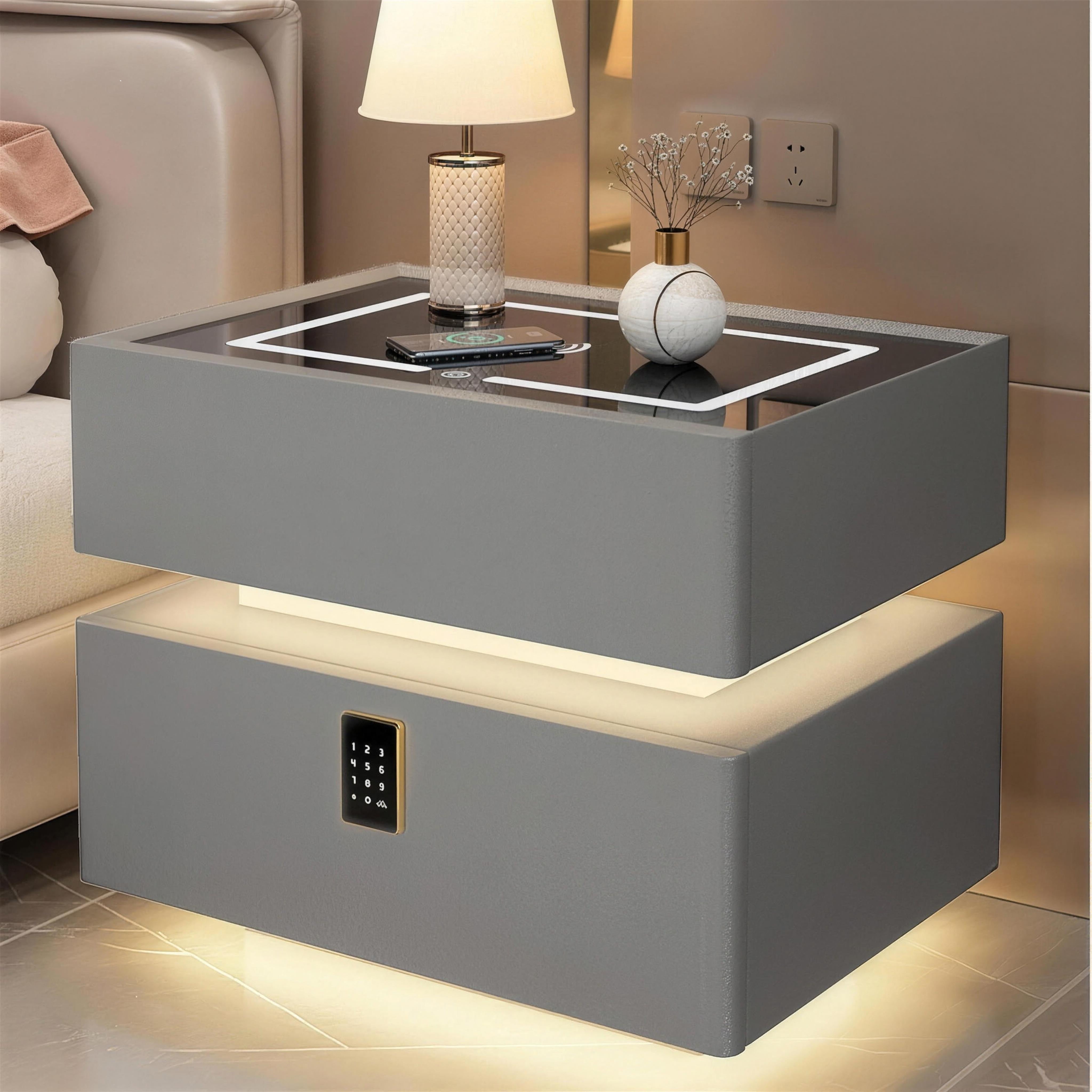 Bedside Safe with Wireless Charging Pad