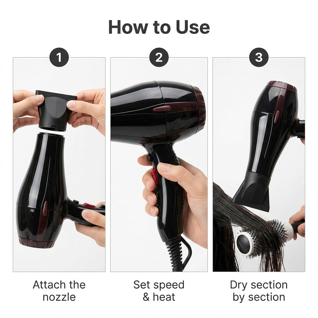 Professional Salon Hair Dryer with Nozzle