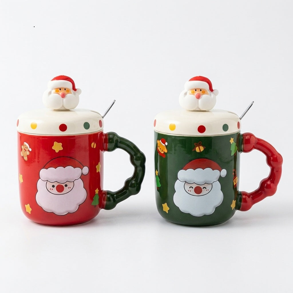 Santa Christmas Mug with Lid and Spoon