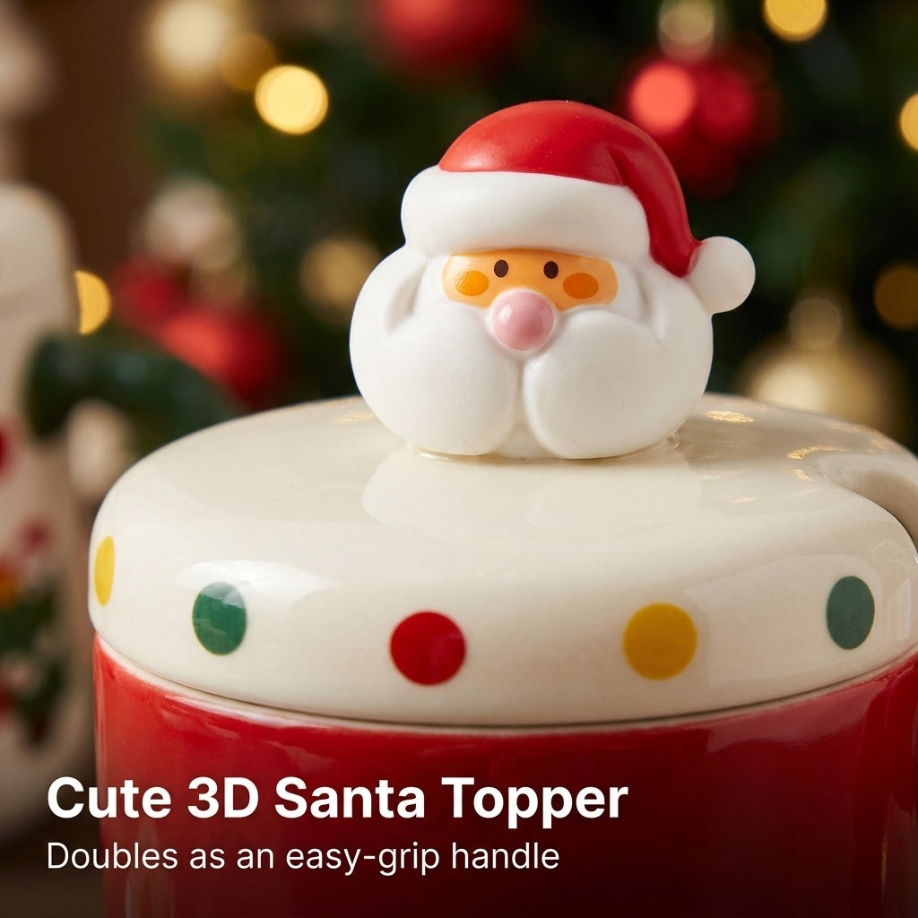Santa Christmas Mug with Lid and Spoon
