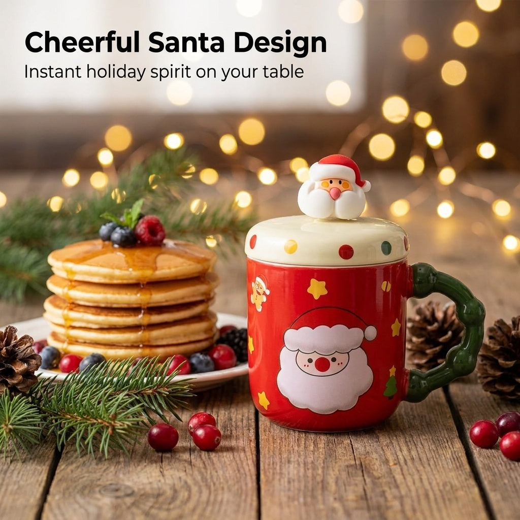 Santa Christmas Mug with Lid and Spoon