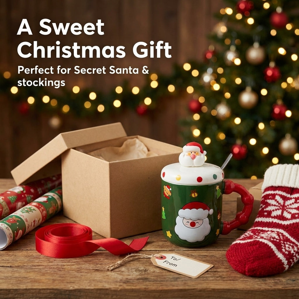 Santa Christmas Mug with Lid and Spoon