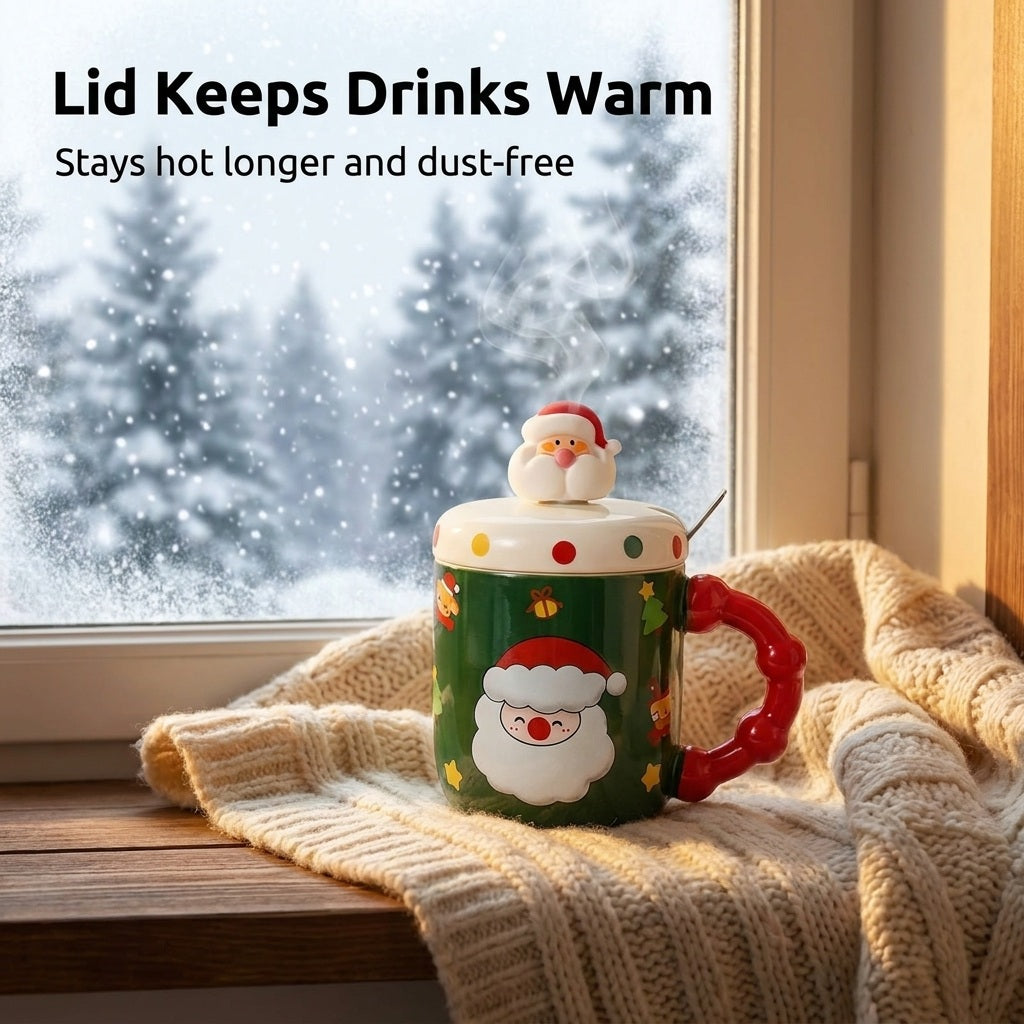 Santa Christmas Mug with Lid and Spoon
