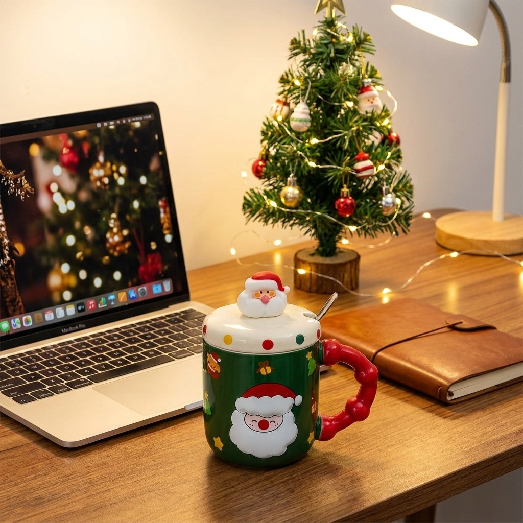 Santa Christmas Mug with Lid and Spoon
