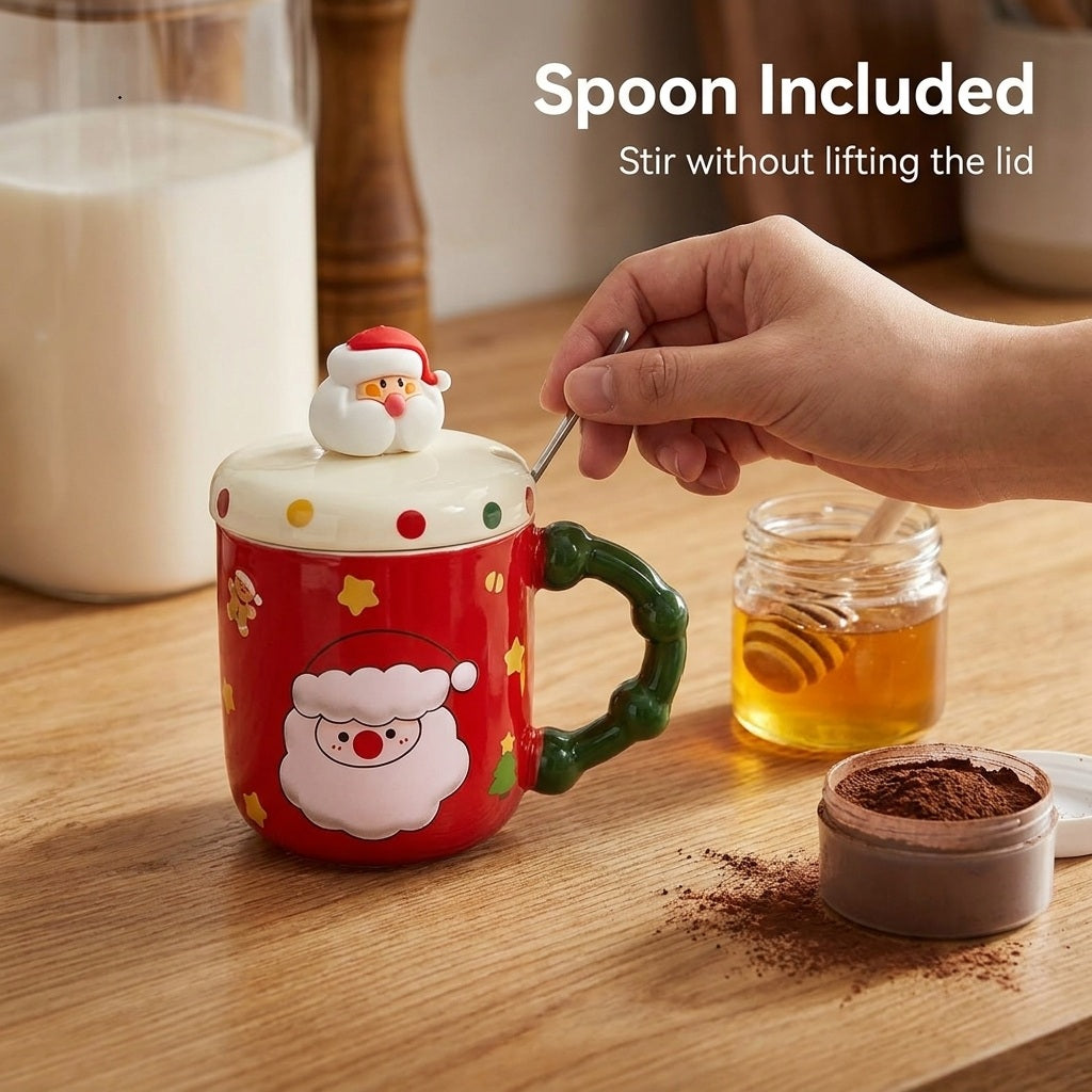 Santa Christmas Mug with Lid and Spoon