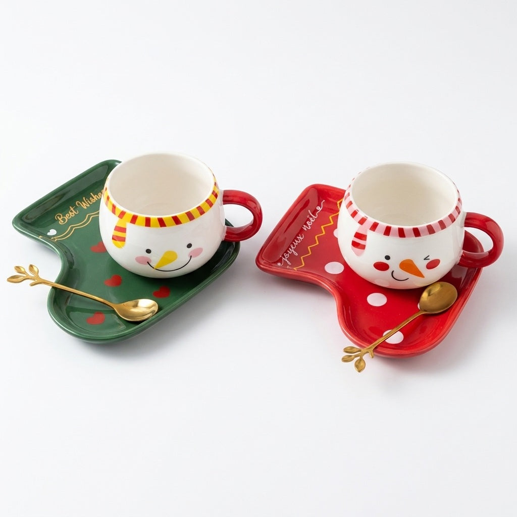 Snowman Cup with Saucer and Spoon