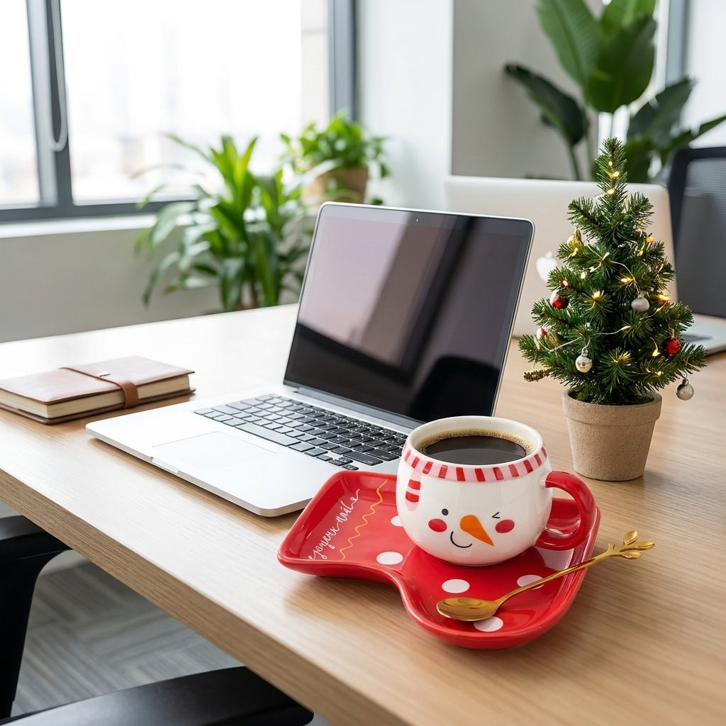 Snowman Cup with Saucer and Spoon