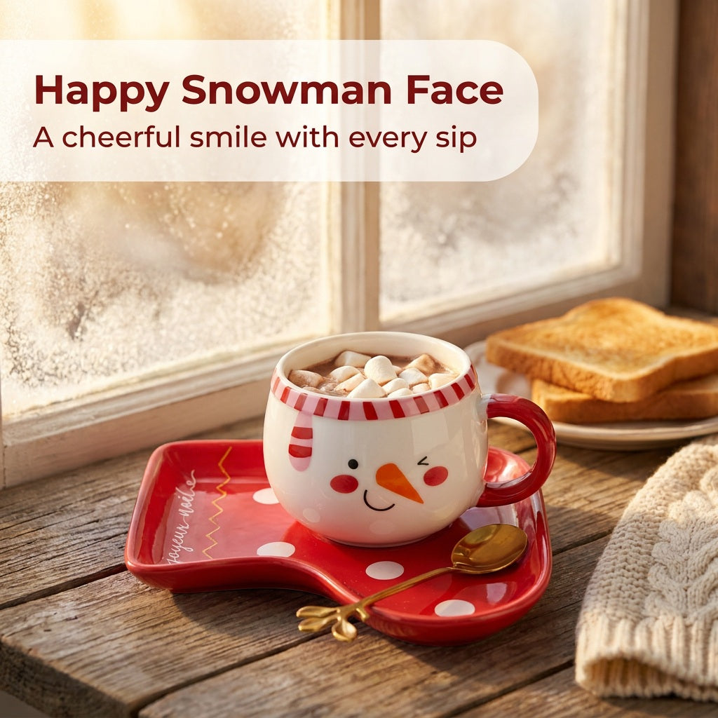 Snowman Cup with Saucer and Spoon