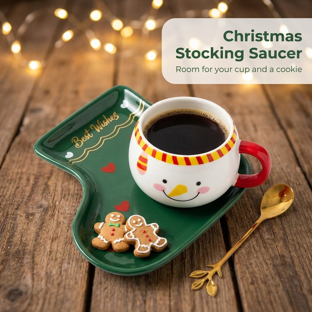 Snowman Cup with Saucer and Spoon