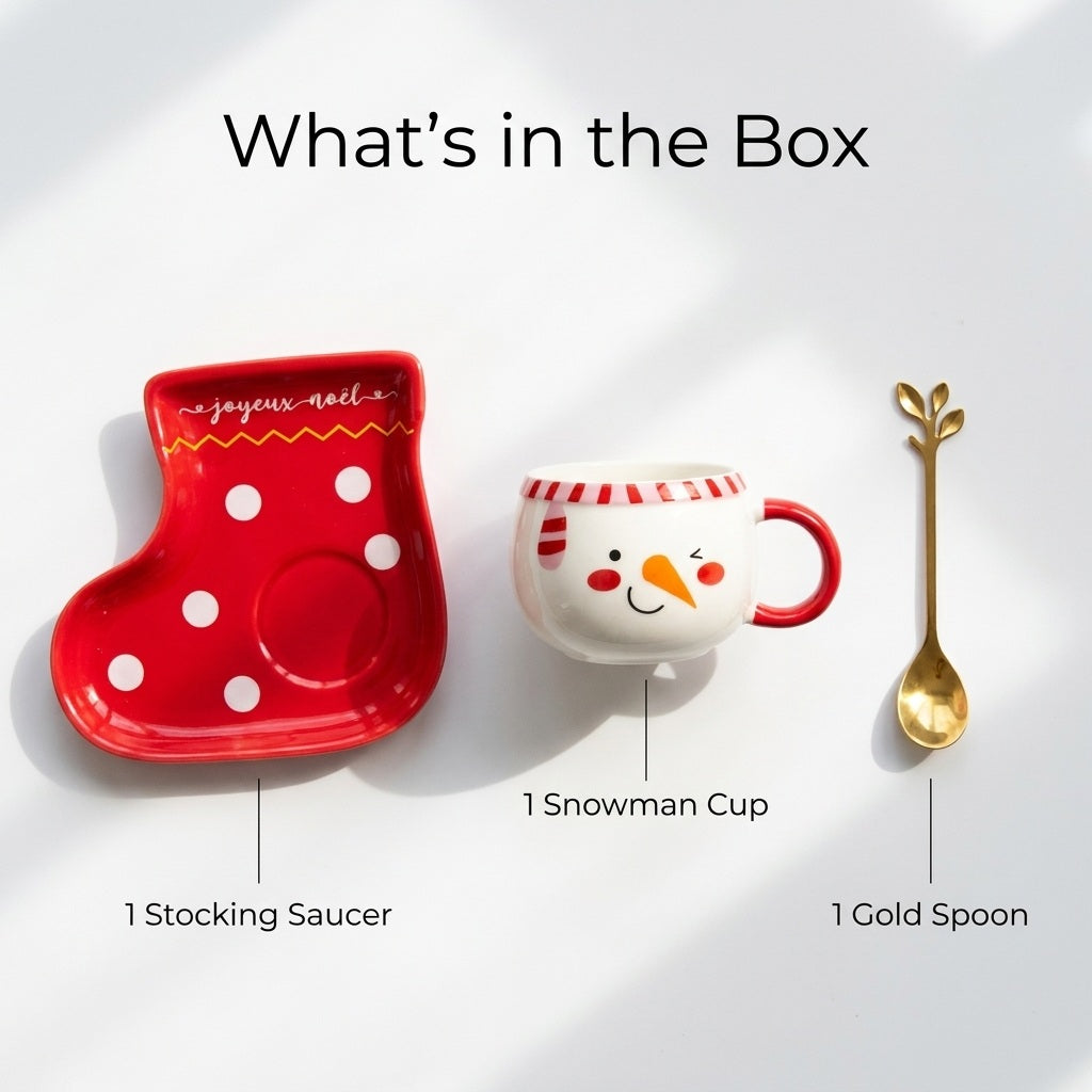 Snowman Cup with Saucer and Spoon