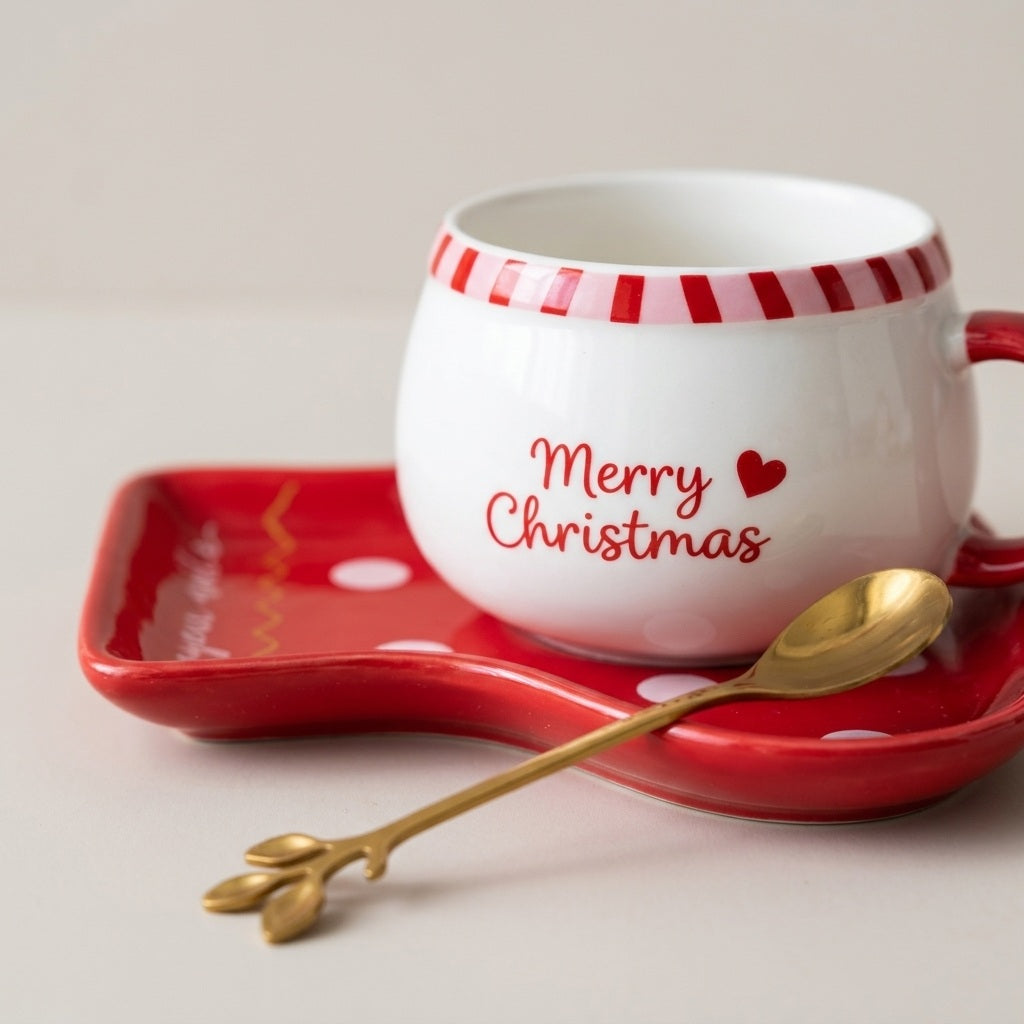 Snowman Cup with Saucer and Spoon
