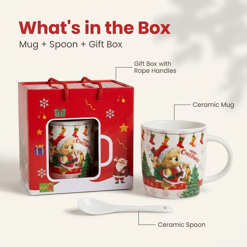 Teddy Bear Christmas Mug in Gift Bag