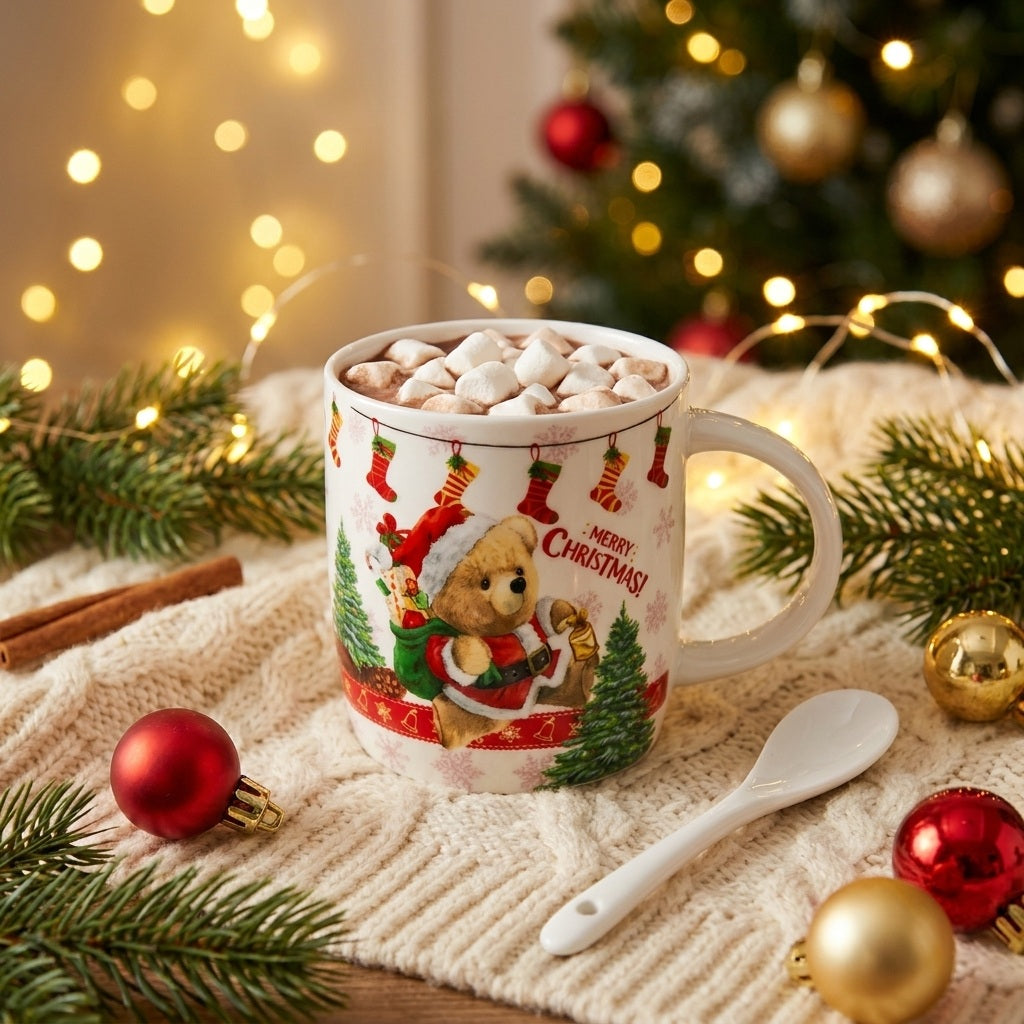 Teddy Bear Christmas Mug in Gift Bag