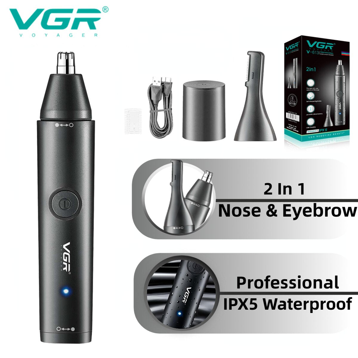 VGR V-613 Professional 2-in-1 Nose Hair Trimmer