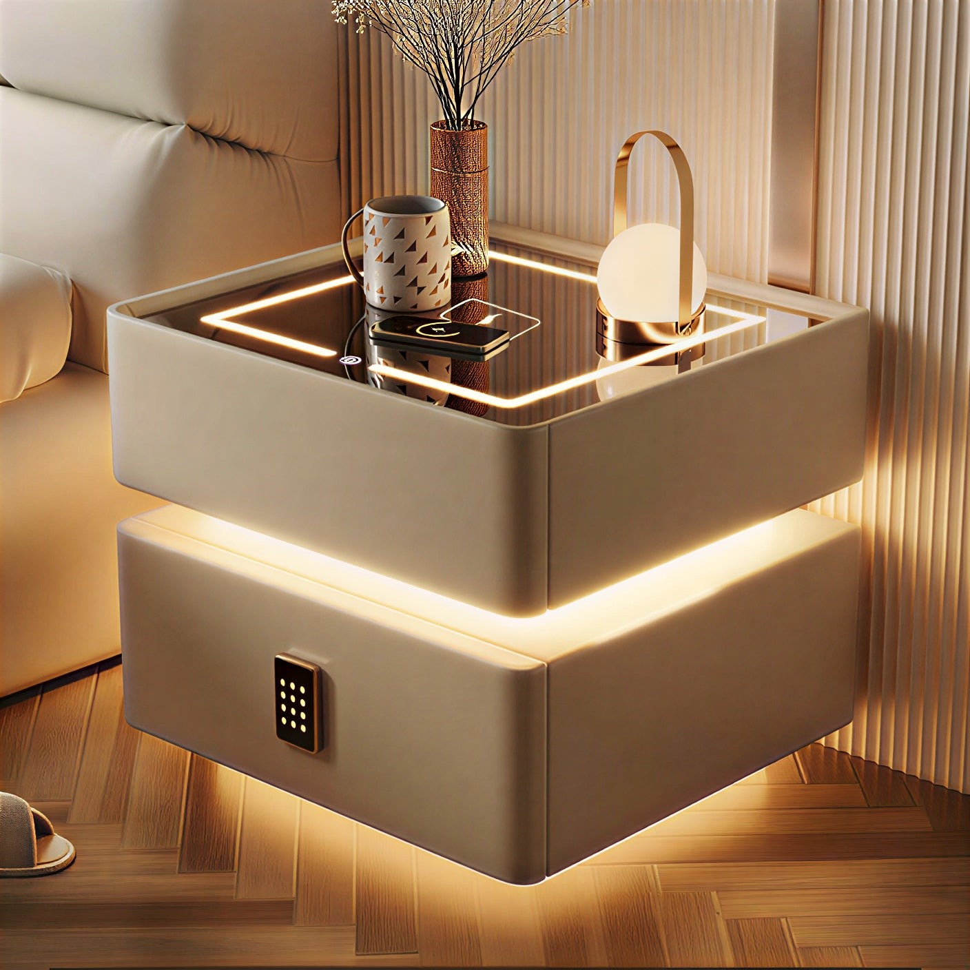 Bedside Safe with Wireless Charging Pad
