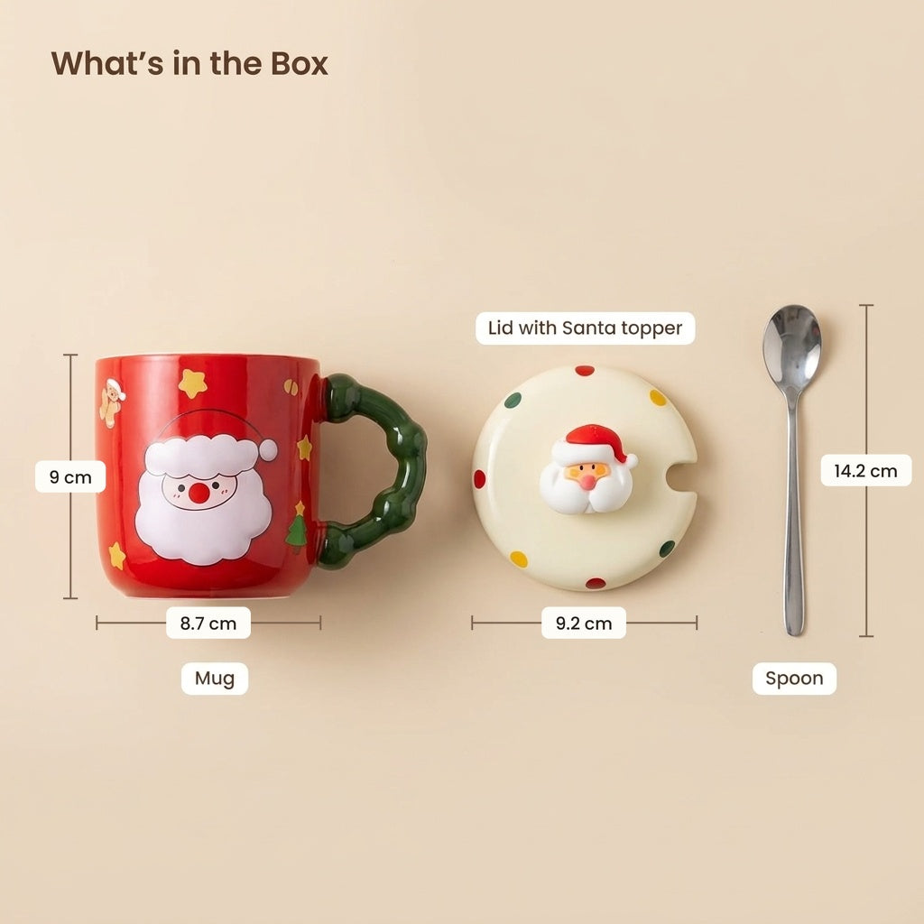 Santa Christmas Mug with Lid and Spoon