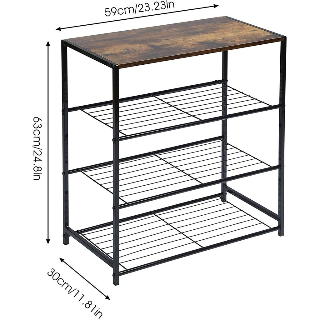 4-Tier Storage Shelf with Wooden Top