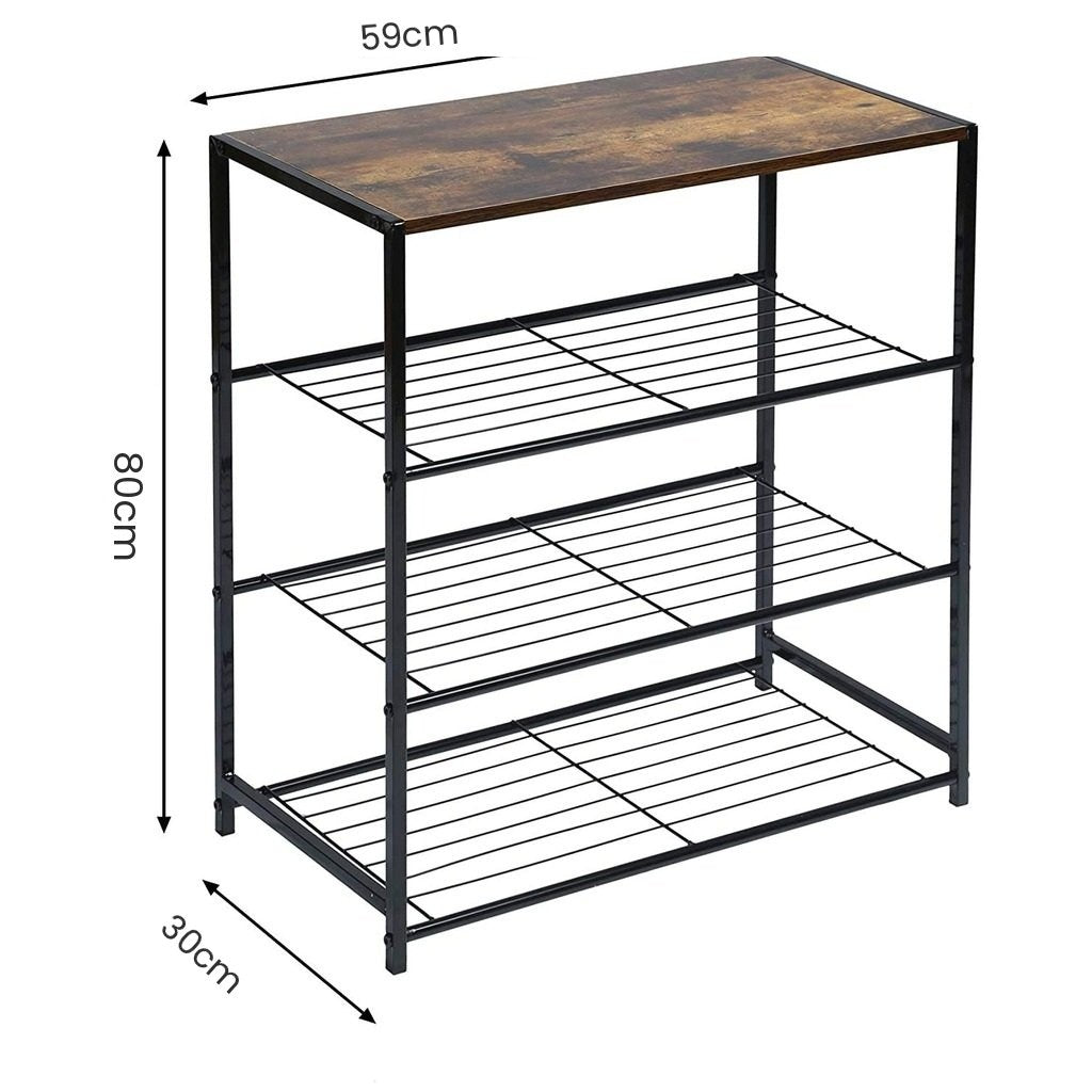 4-Tier Storage Shelf with Wooden Top
