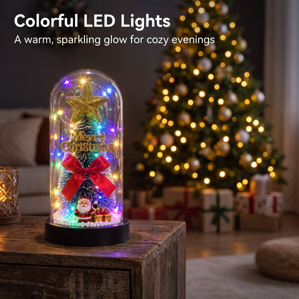 Light-Up Christmas Tree Dome with Santa - Colorful LED Lights