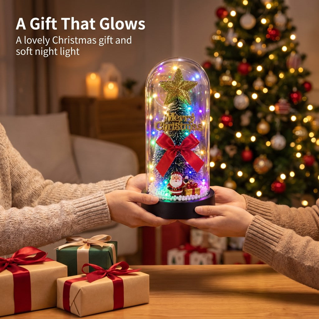 Light-Up Christmas Tree Dome with Santa - A Gift That Glows