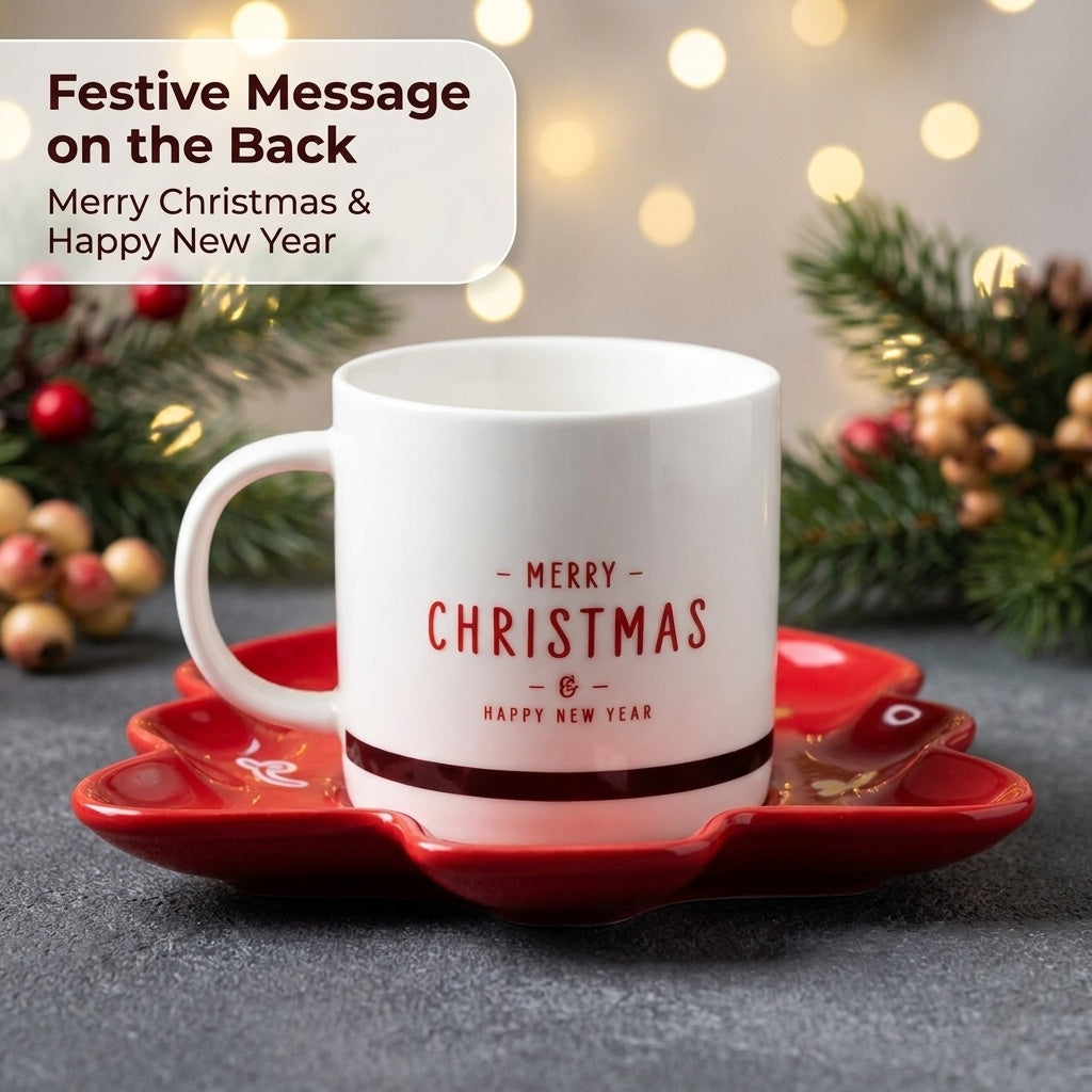 Merry Christmas and Happy New Year message on the back of the mug