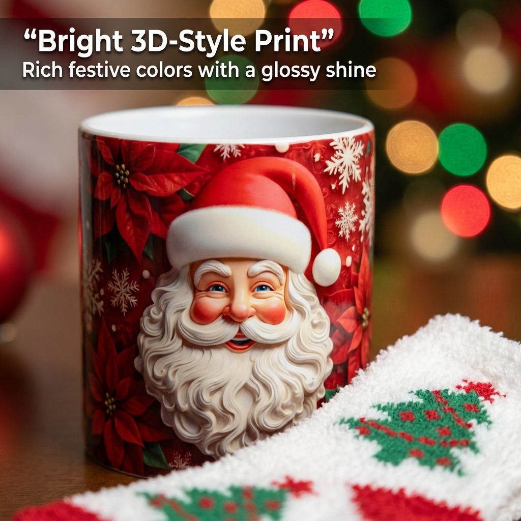 Christmas Mug and Fuzzy Socks Gift Set - close-up of Golden Santa print
