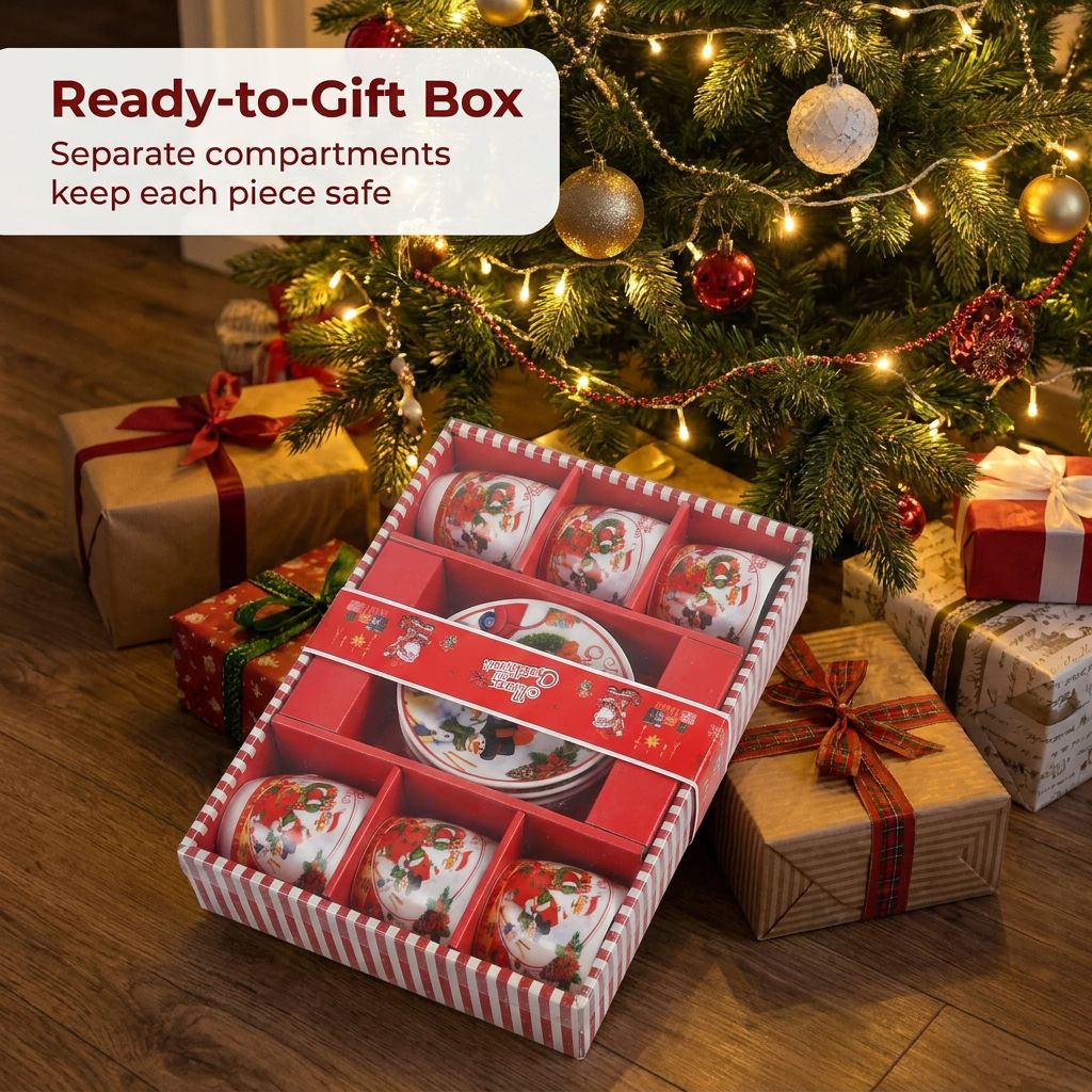 Christmas Mug Set with Saucers - Ready-to-Gift Box