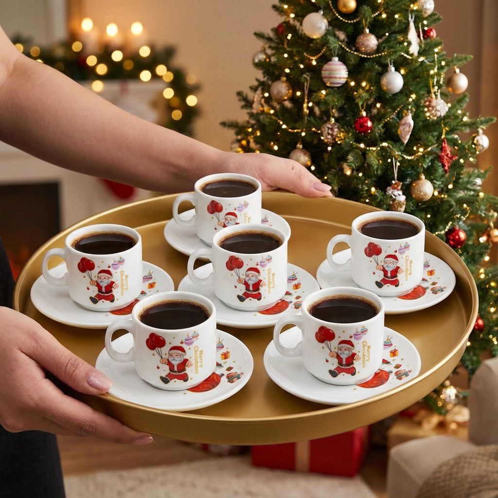 Santa Christmas Cup and Saucer Set of 6 - Serving tray for guests