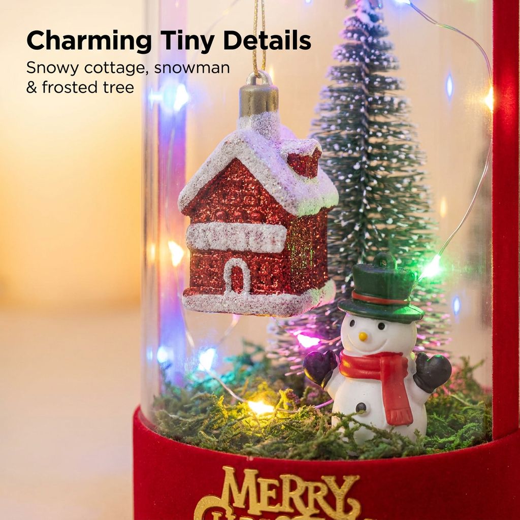 Light-Up Christmas Glass Jar Decoration - Snowy Village close-up