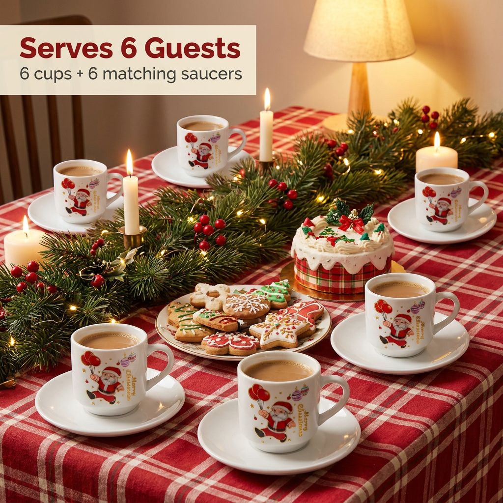 Santa Christmas Cup and Saucer Set of 6 - Serves 6 Guests