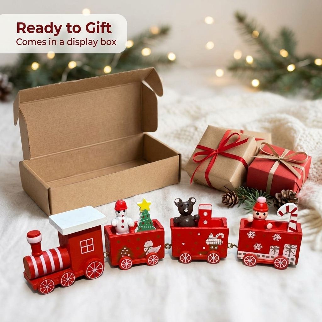 Wooden Christmas train gift with display box