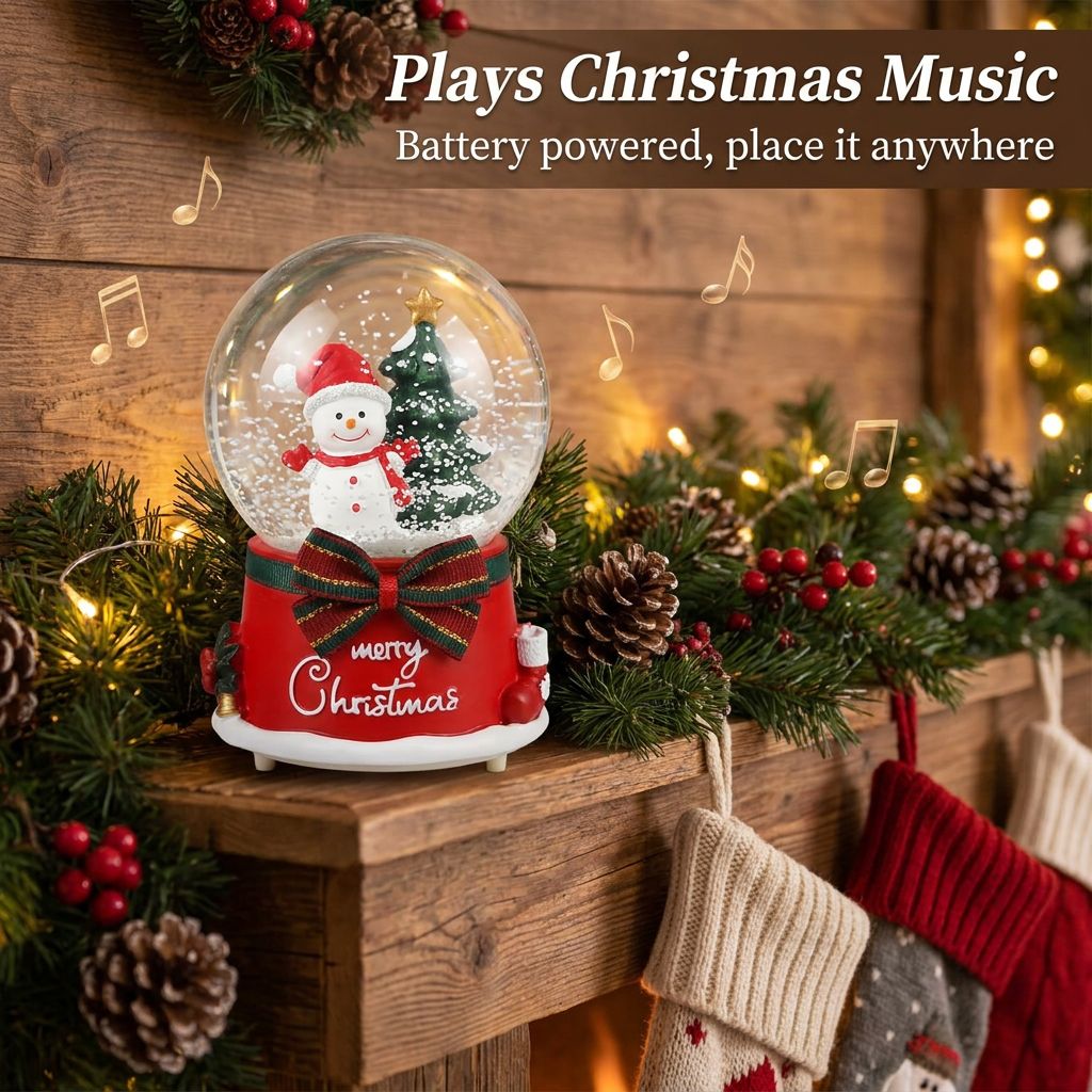 Musical Light-Up Christmas Snow Globe - Plays Christmas Music