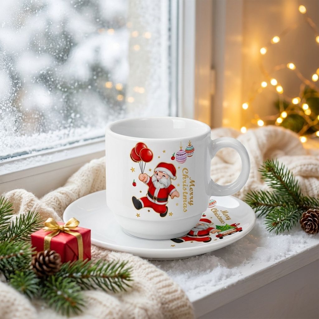 Santa Christmas Cup and Saucer Set of 6 - Balloon Santa