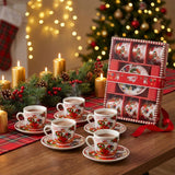 Christmas Mug Set with Saucers
