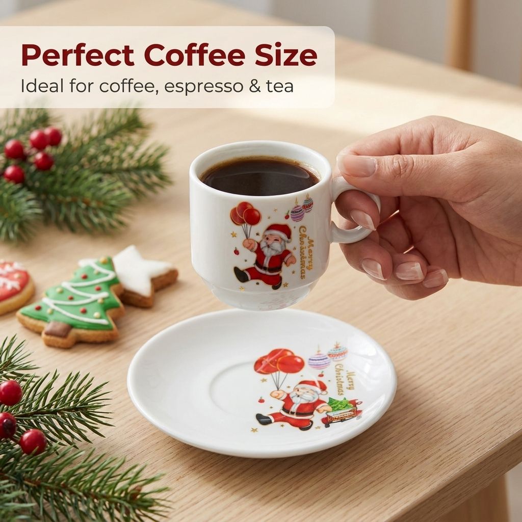 Santa Christmas Cup and Saucer Set of 6 - Perfect coffee size in hand