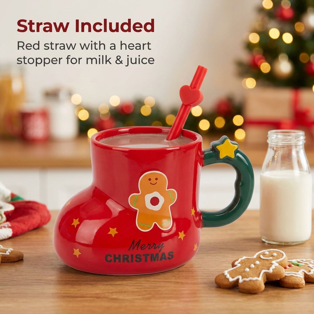 Christmas Boot Mug with Straw - Straw Included
