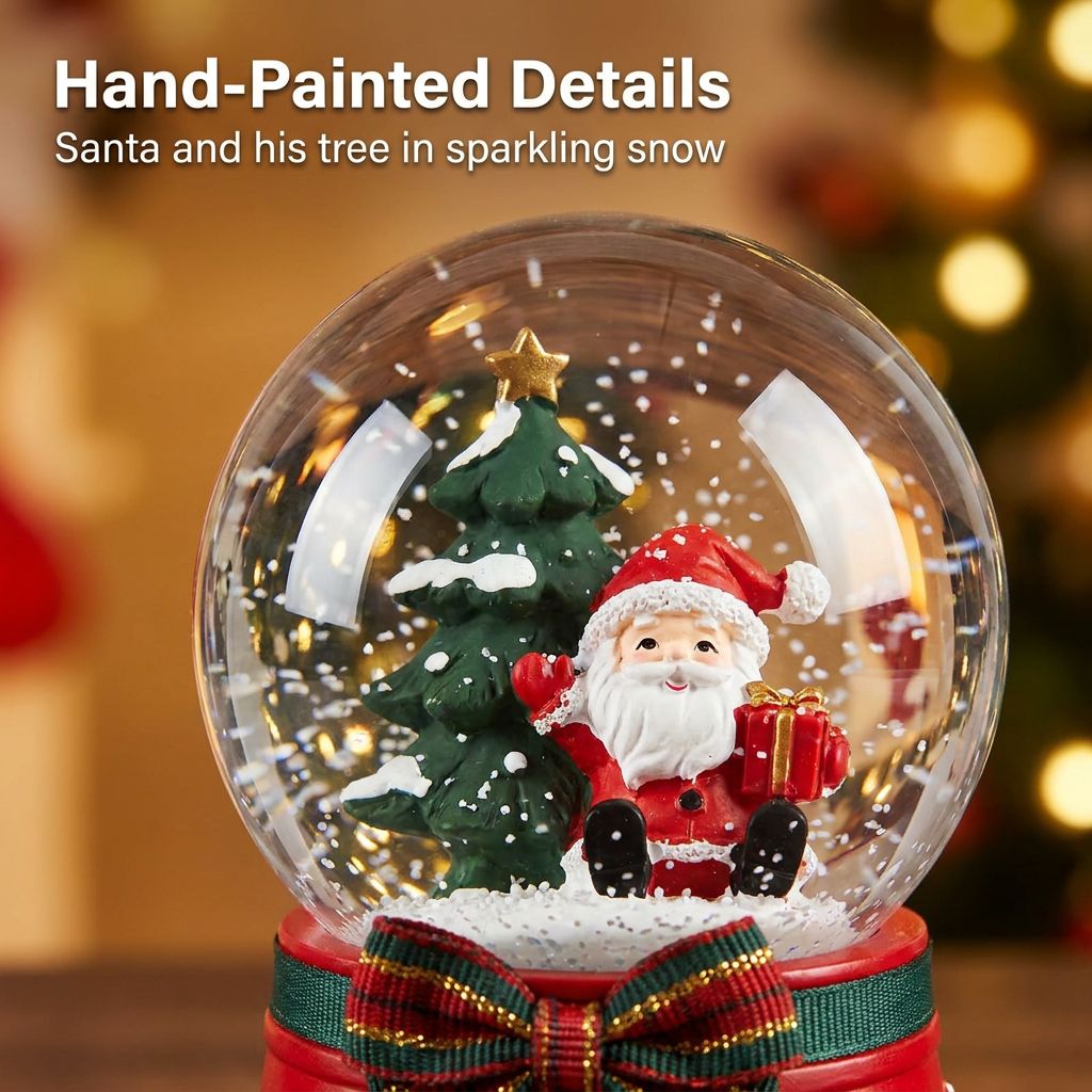 Musical Light-Up Christmas Snow Globe - Santa Scene Close-up