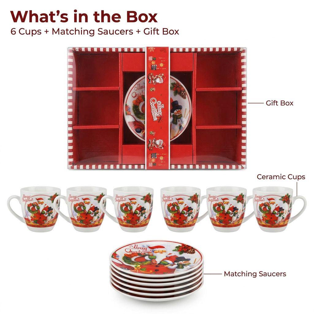 Christmas Mug Set with Saucers - What's in the box