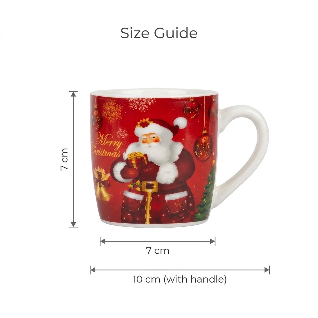 Santa Mug Gift Set of 2 - Size guide 7 cm high, 7 cm wide, 10 cm with handle