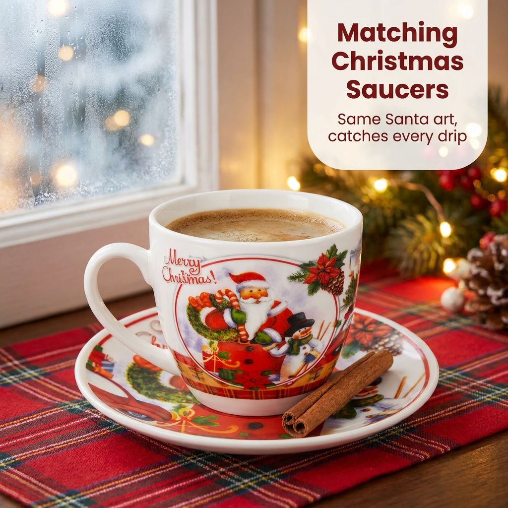 Christmas Mug Set with Saucers - Matching Christmas Saucers
