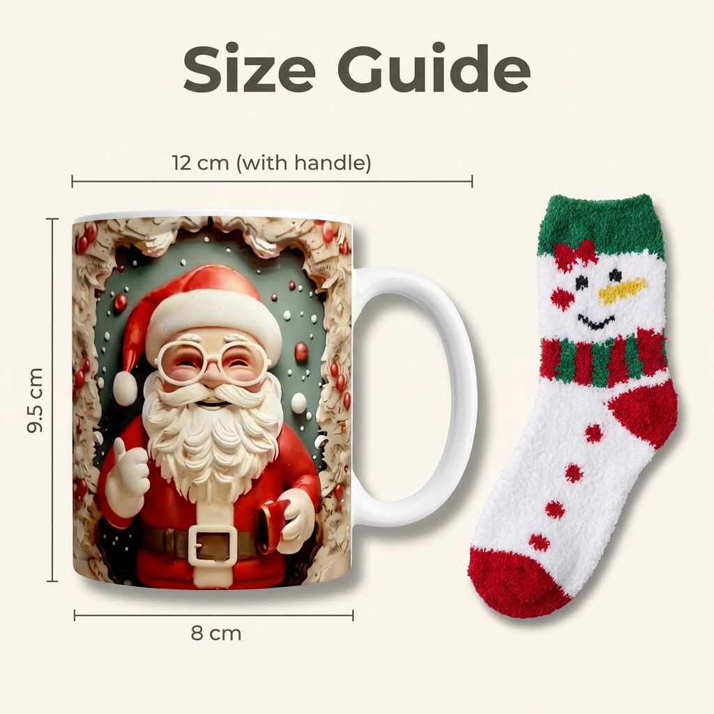 Christmas Mug and Fuzzy Socks Gift Set - size guide