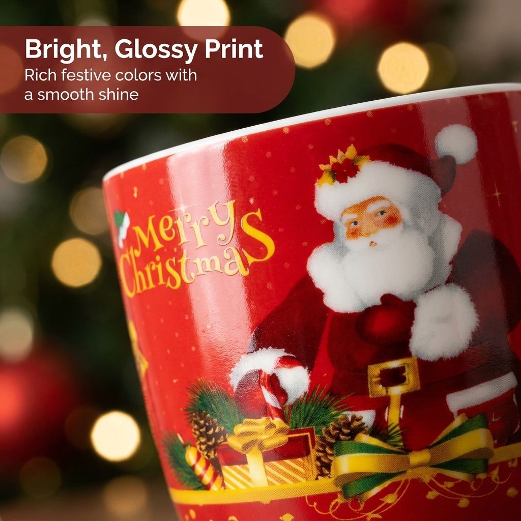 Santa Mug Gift Set of 2 - Close-up of the glossy print