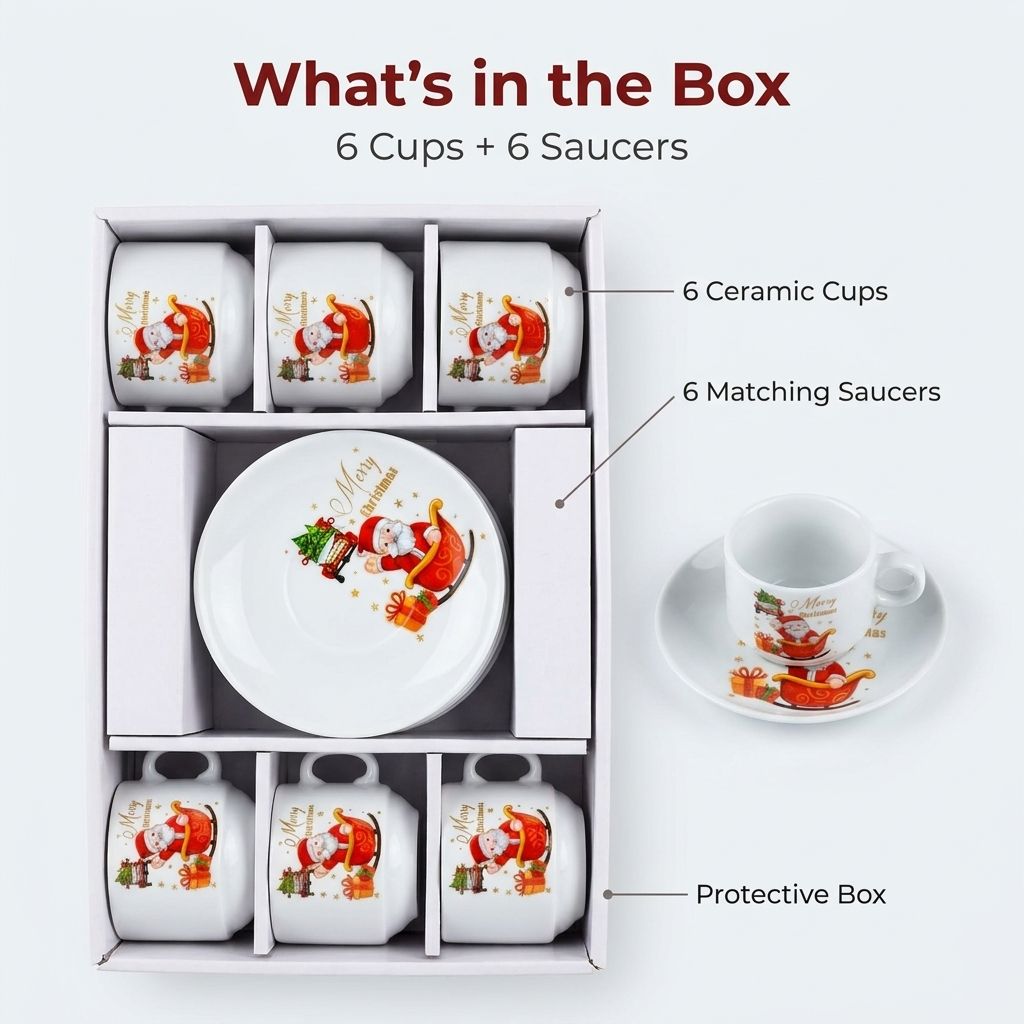 Santa Christmas Cup and Saucer Set of 6 - What's in the box