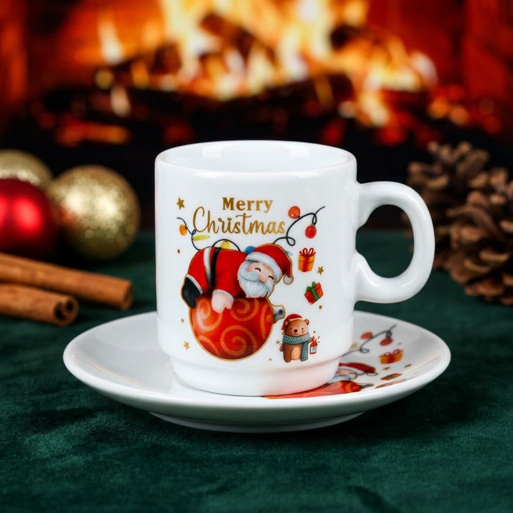 Santa Christmas Cup and Saucer Set of 6 - Ornaments Santa