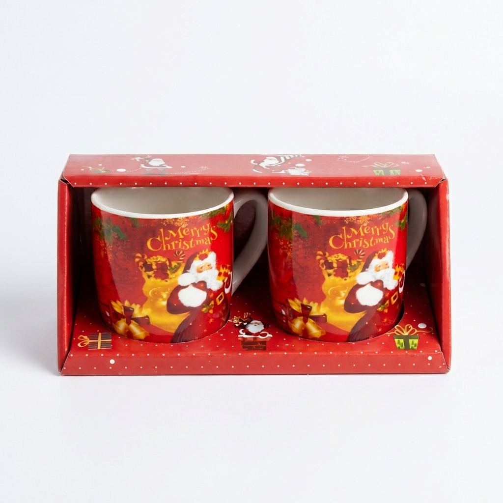 Santa Mug Gift Set of 2 - two mugs in the festive gift box